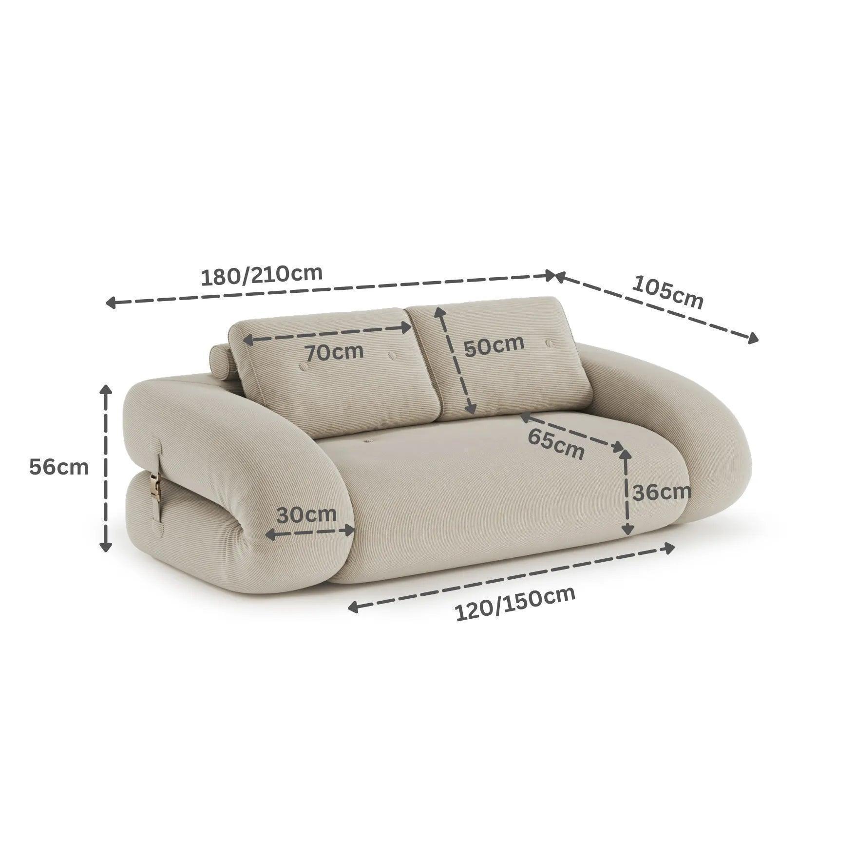 sculptural design with plush corduroy, convertible to bed, modern furniture style